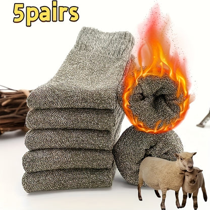 Men's 5-Pack Thick Wool Blend Mid-Calf Socks for Winter