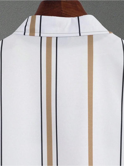 Men's Casual Summer Set - Striped Short-Sleeve Shirt & Shorts