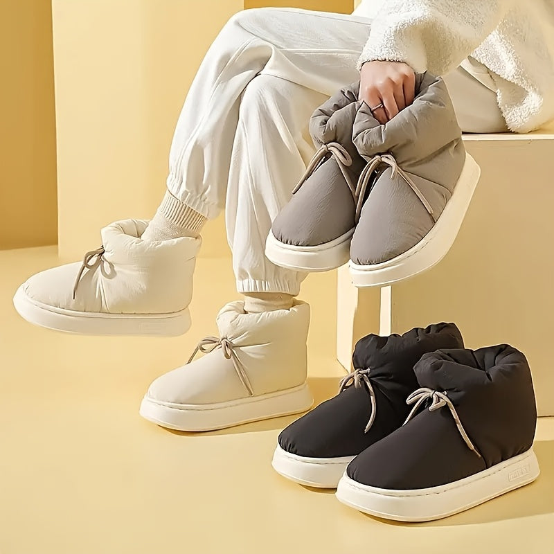 Տղամարդկանց և կանանց ձմեռային կոշիկներ՝ փափուկ աստառով, փափուկ գործվածքից պատրաստված վերին մասով և EVA ներբանով, կլոր քթով կարճ կոշիկներ՝ ներսի/դրսի համար, ունիսեքս առօրյա կոշիկներ՝ սև/մոխրագույն/մուգ կապույտ գույներով - All-Season Com