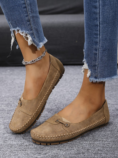 Large Size Trendy Retro Lightweight Metal Buckle Decorative Comfortable Soft Versatile Women's Flat Slip-On Shoes