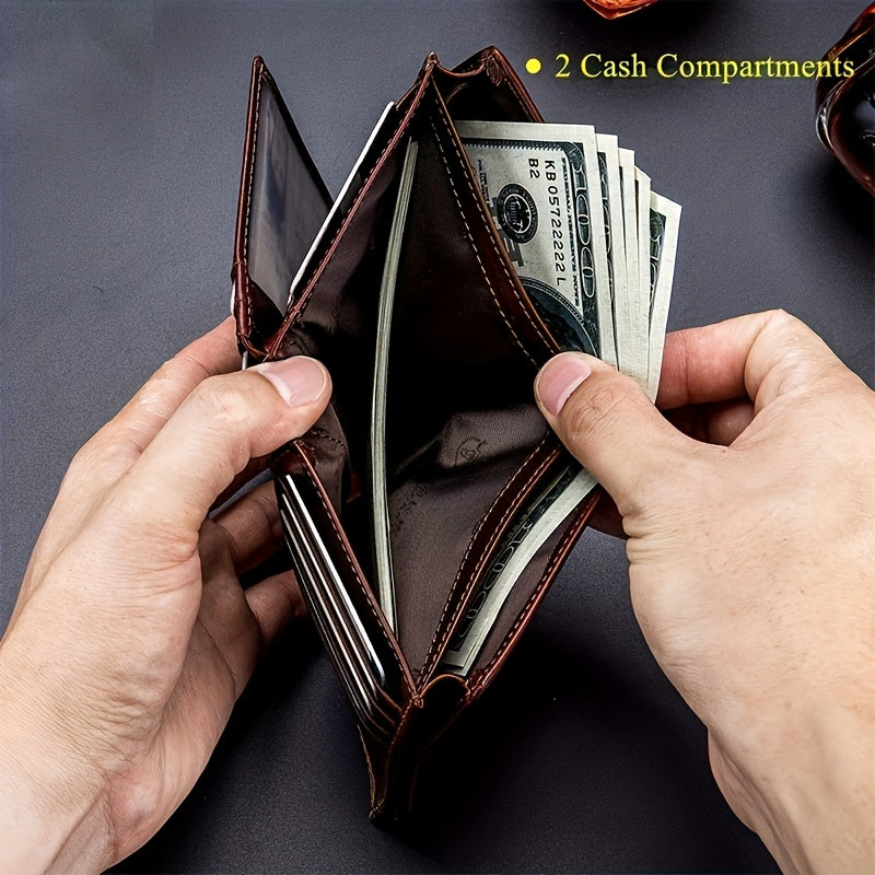 A Lightweight Men'S Leather Wallet Designed for Casual Use, Featuring a Compact Bi-Fold Style, Ample Space for , a Passport Compartment, Multiple Card Slots, And a Storage Pouch for Tickets And - ayq