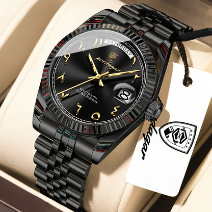 Men's Retro Quartz Watch with Stainless Steel Strap & Calendar