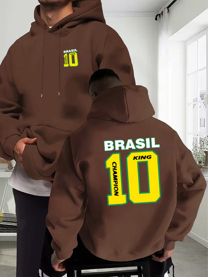 Men's Casual Hooded Sweatshirt with Brazilian No.10 Print