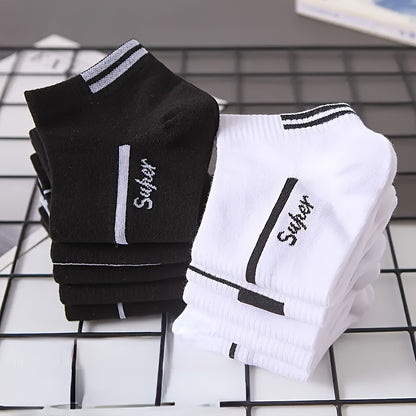 8pcs Men's Low-Cut Socks - Stylish & Comfortable, Breathable Polyester-Spandex Blend, Durable with Easy Care, Hand Washable, Fashionable Striped Design for Outdoor Wear, Novelty Socks
