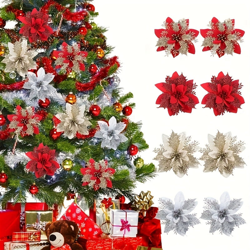 60 Shiny Flower Clips - 5.5-Inch Large Decorative Set, Suitable for Christmas, Weddings, New Year & Family Gatherings - Includes 30 Flowers & 30 Clips, Easy To Hang, Best For Christmas
