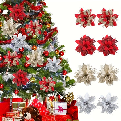 60 Shiny Flower Clips - 5.5-Inch Large Decorative Set, Suitable for Christmas, Weddings, New Year & Family Gatherings - Includes 30 Flowers & 30 Clips, Easy To Hang, Best For Christmas