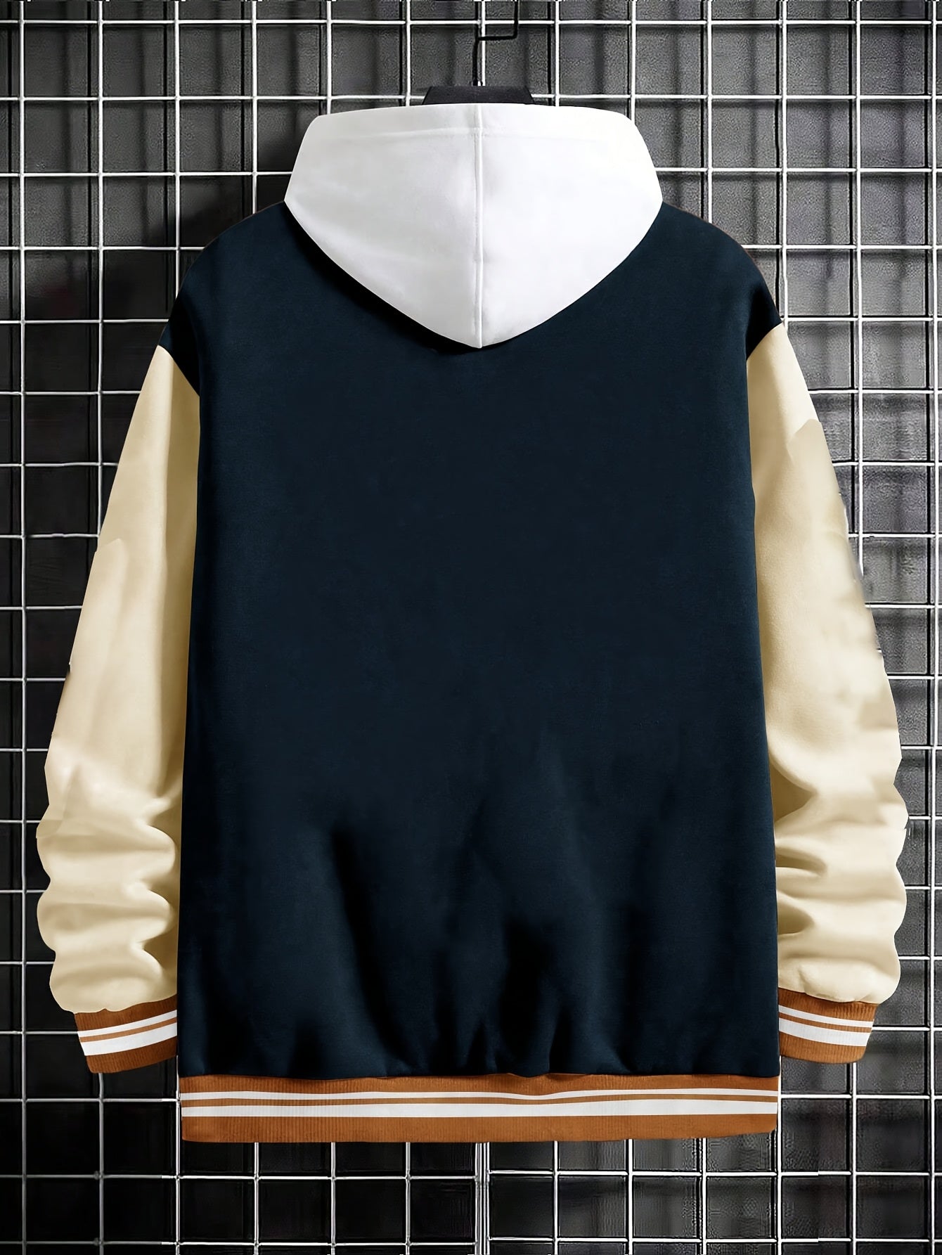 Men'S Baseball Jacket with Letter B Lettering - Navy & Golden Accent Casual Streetwear, Button-Front Closure, Regular Fit Fall/Winter Outerwear, Baseball Jacket