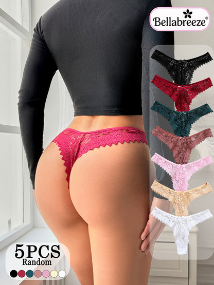 5-Pack Women’s Low-Waist Lace Thongs with Soft Breathable Fabric