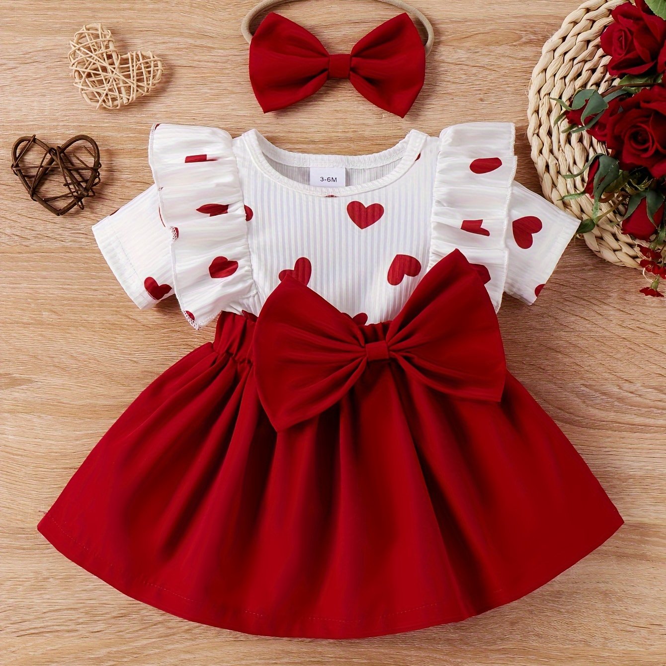 Baby Girl կարճաթև Love Print Bow զգեստ P100497