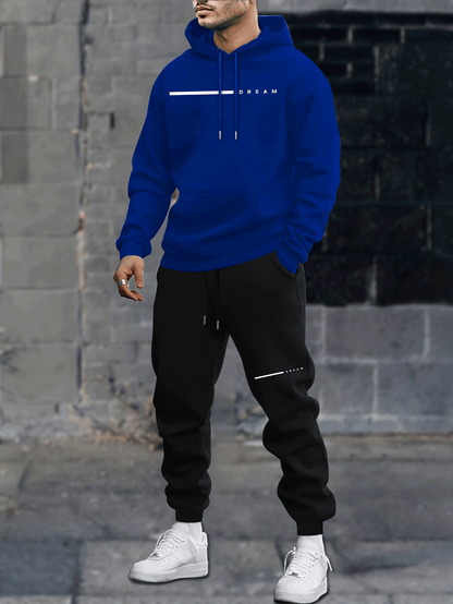 Men's Autumn and Winter Casual Loose Couple Hoodie Set, Stylish Sweatshirt with Long Pants Outfit