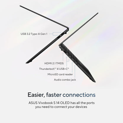 ASUS Vivobook S 14 OLED Slim Laptop, Intel Core Ultra 9 185H, 16GB, 1TB SSD, Fast Charging, RGB Keyboard, Thunderbolt 4, Neutral Black, S5406MA-AS96, Intel Evo Edition
