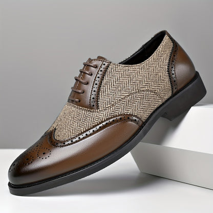 Men's Casual Business Brogue Shoes, Lace-Up Low-Top Loafers