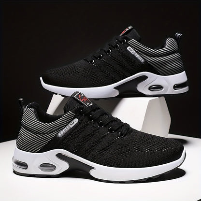 Men'S Breathable Mesh Air Cushion Sneakers - Durable Lace-Up Running Shoes with PVC Sole, Fabric Inner & Upper, for Outdoor Sports and Casual Wear, Low-Top Design, All-Season Comfort, Allseason Running Shoes|Modern Casual Sho