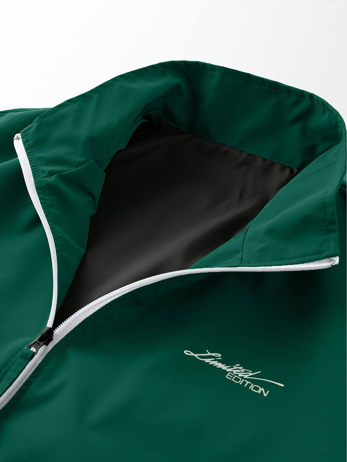 Men's Casual Polyester Jacket with Stand Collar and Zipper