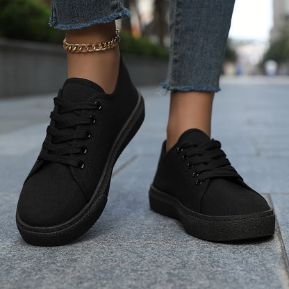 Women'S Lightweight Sneakers - Black and White Casual Lace-Up Skate Shoes with Round Toe, Comfortable EVA Sole, Breathable Fabric, Low Top Design for Casual Attire, Casual Skate Shoes|Round Toe Sneakers|Breathable Fabric Snea