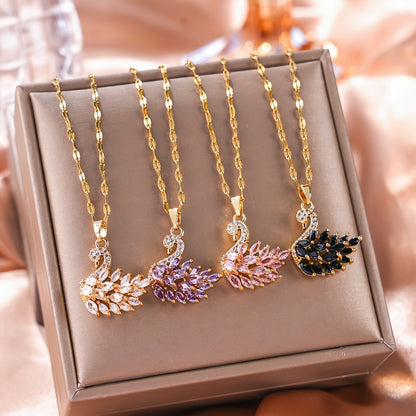 Elegant Swan Pendant Necklace with Cubic Zirconia for Women