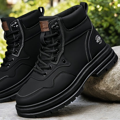 Men's Trendy Solid Ankle Boots, Comfy Non Slip Lace Up Durable Shoes for Men's Outdoor Activities