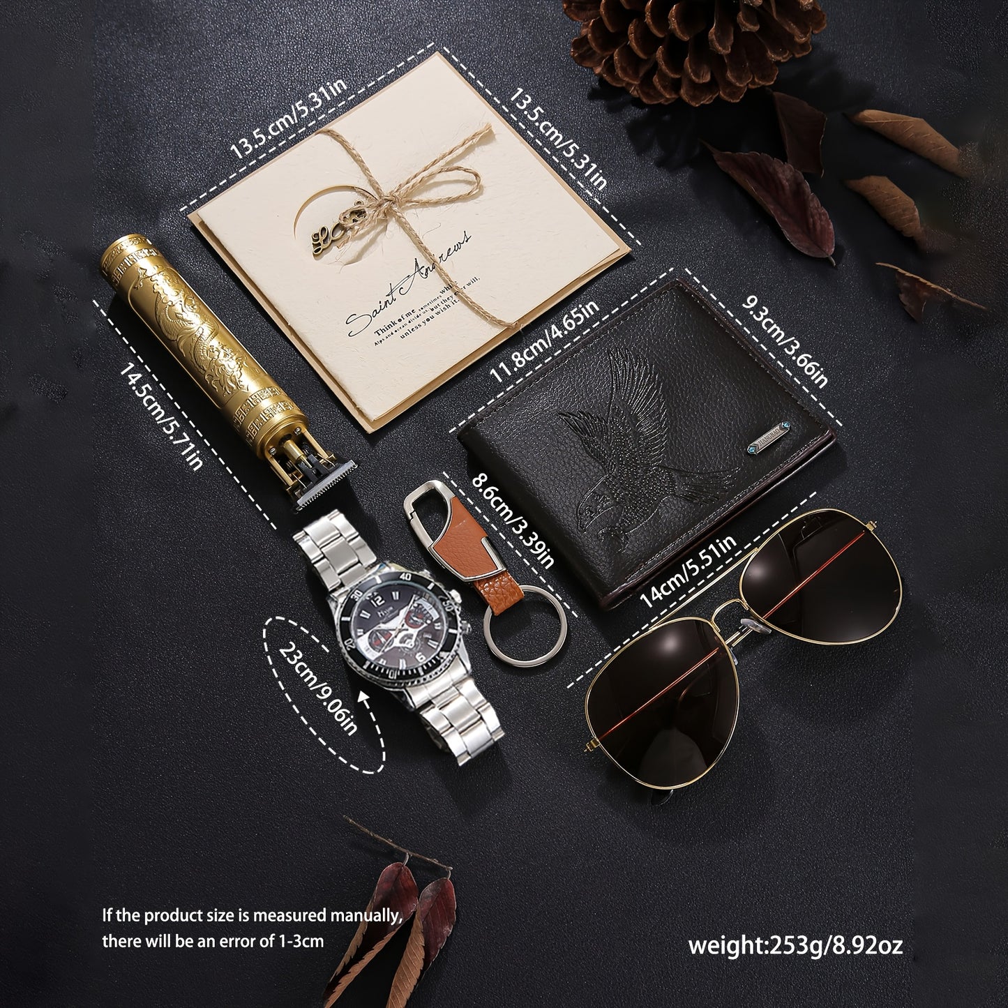 7pcs Men'S Luxury Business Gift Set - Elegant Watch, Wallet, Glasses, Keychain, Greeting Card & Gift Box - Perfect for Christmas, Halloween, Birthday, Christmas Gift Set|elegant Gift Box|durable Gift Box, Gift Box For Men