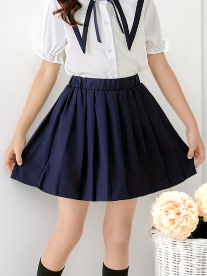 Girls' Summer Preppy School Skirt Uniform Set Polyester