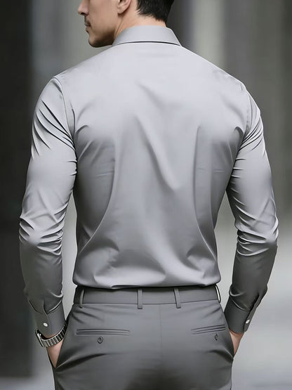 Men's Business Casual Shirt and Trousers Set - Polyester, All Season