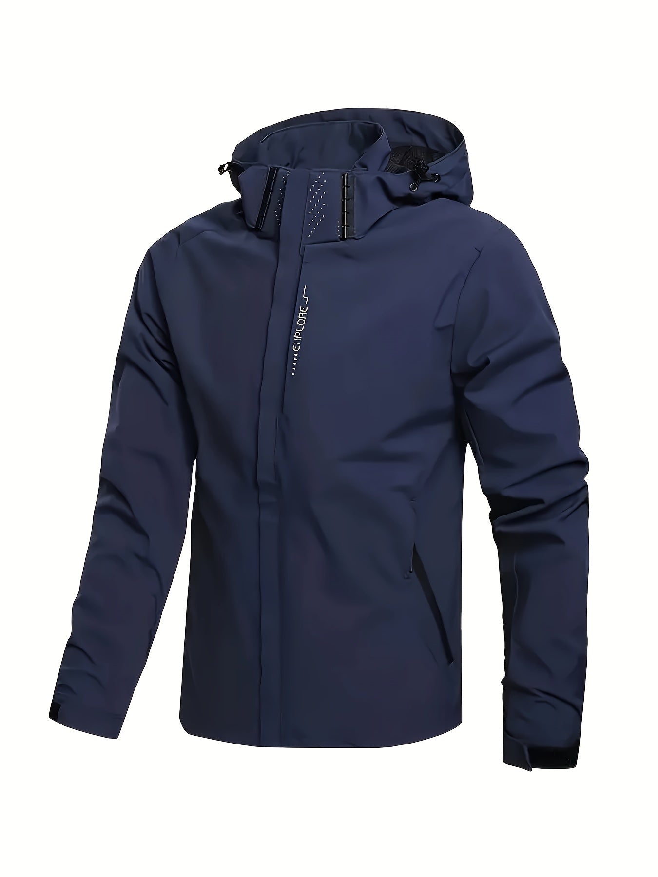 Men's Hooded Casual Windbreaker Jacket - 100% Polyester, Non-Stretch Woven Fabric, Long Sleeve, Regular Length, Alphabet Pattern, Zippered Pockets, Detachable Hood - All-Season Outdoor Lightweight Coat