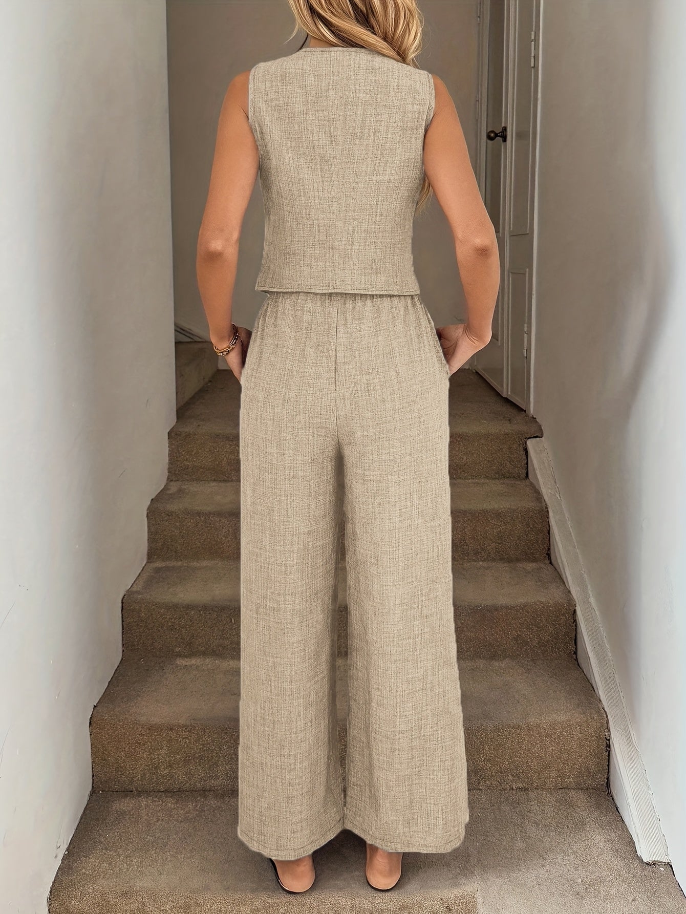 Women's Elegant Sleeveless Vest and Long Pants 2-Piece Set