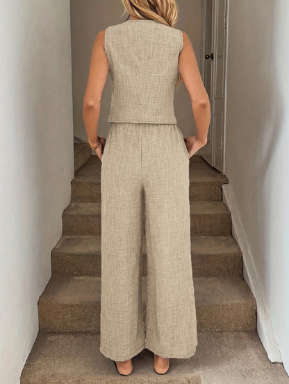 Women's Elegant Sleeveless Vest and Long Pants 2-Piece Set