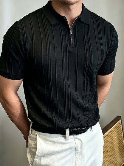 Men's Polo Shirt with Quarter Zip, Short Sleeve Summer Knit