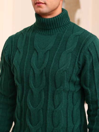 Men's Winter Knit Sweater Thickened Warm High Neck Pullover - Soft Cable Knit Design Solid Color Casual Cold Weather Sweaters for Office & Casual Attire (Regular Fit)