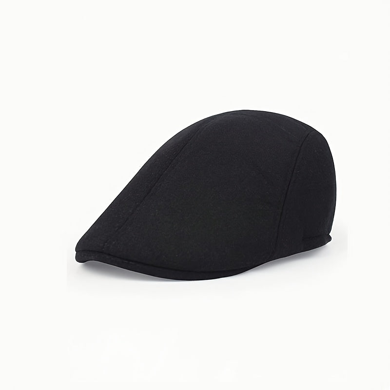Street Style Solid Color Beret Cap, Casual Front-Brim Sun Protection Hat, Woven, with Polyester 65% and Cotton 35%