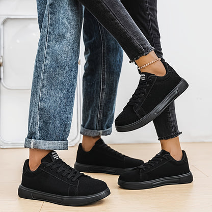 Women'S Simple Solid Black Lace-Up Flats, Comfortable Skate Shoes, Casual Versatile, for Couples, with Stability Support, Lightweight EVA Sole, for All-Season Road Running, Daily Wear, Outdoor Hiking, Sports