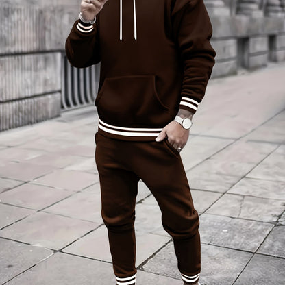 Men's Solid Color Hooded Casual Sportswear Set - ayq