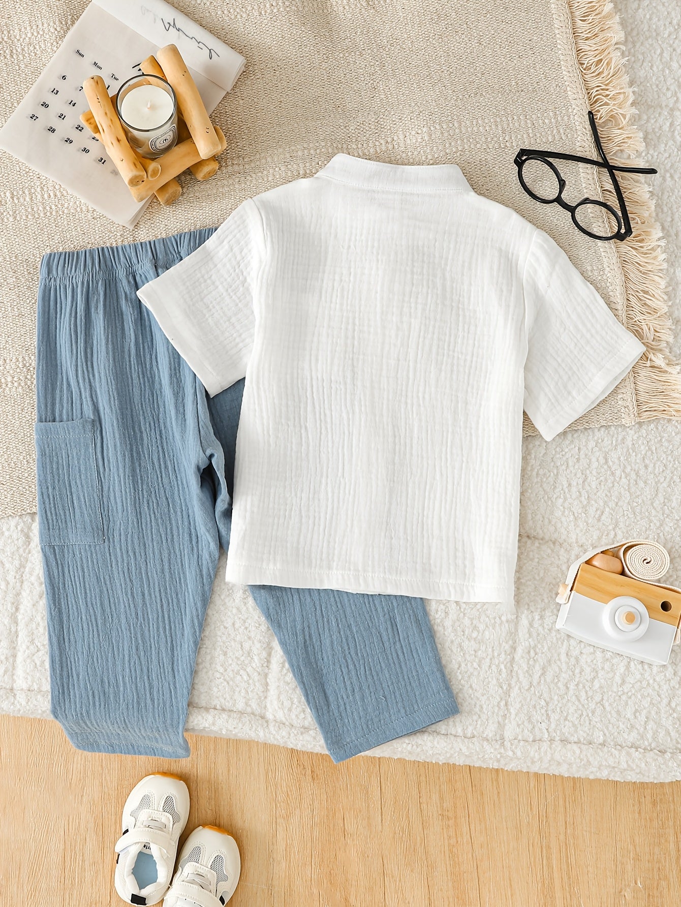 Boys' Casual Spring/Summer Set Stand Collar Shirt & Pants