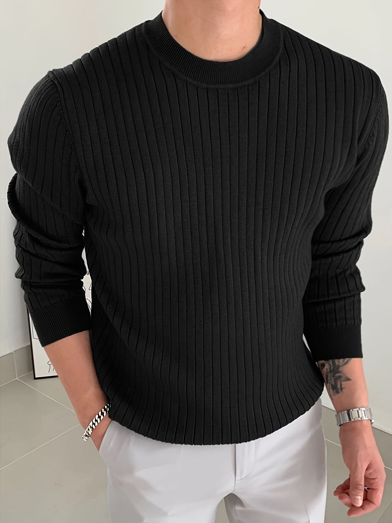 2024 New Cross-Border Men'S Round Neck Pullover Knitted Sweater