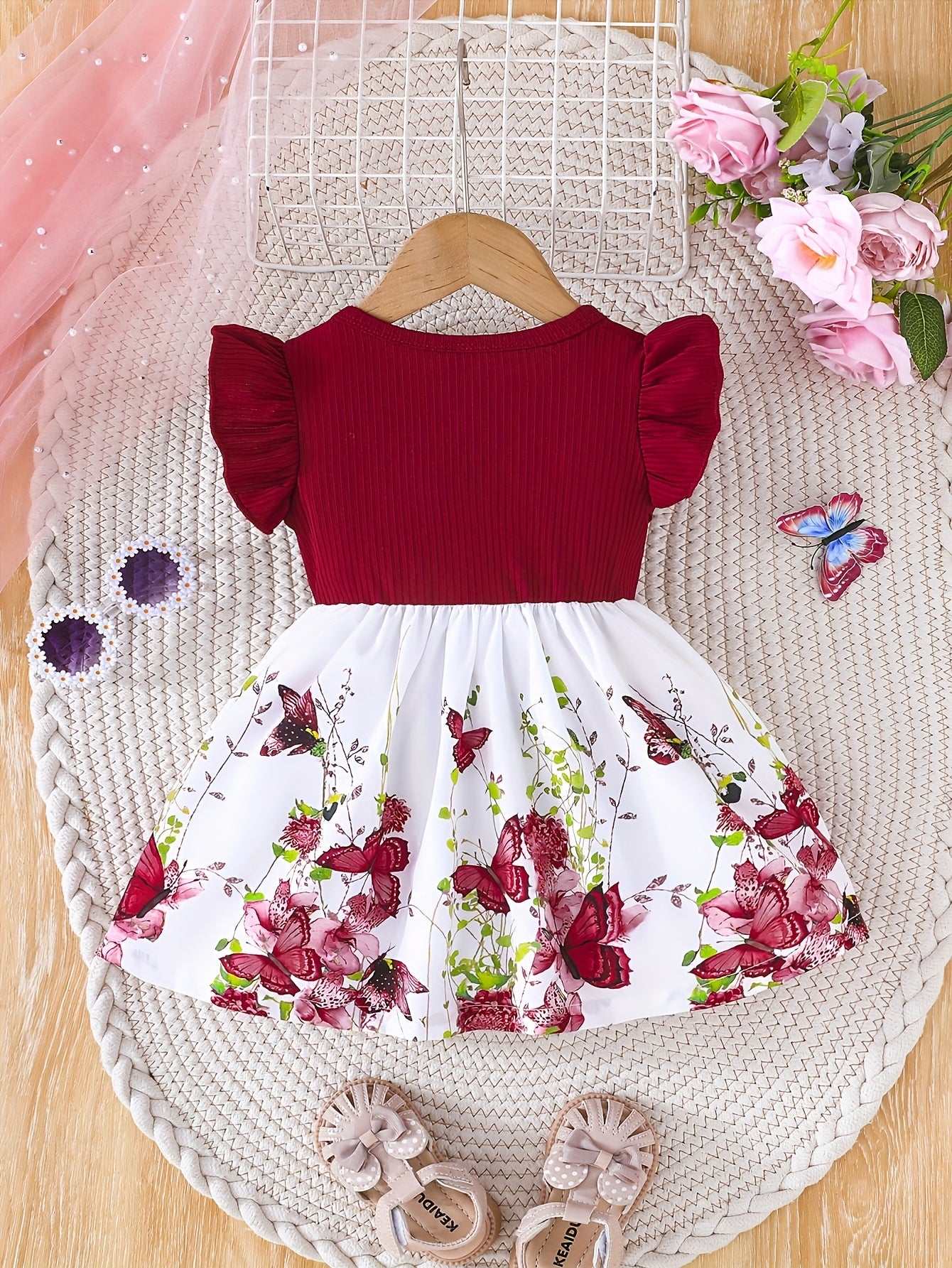 Baby Girls' Spring Summer Puff Sleeve Butterfly Dress