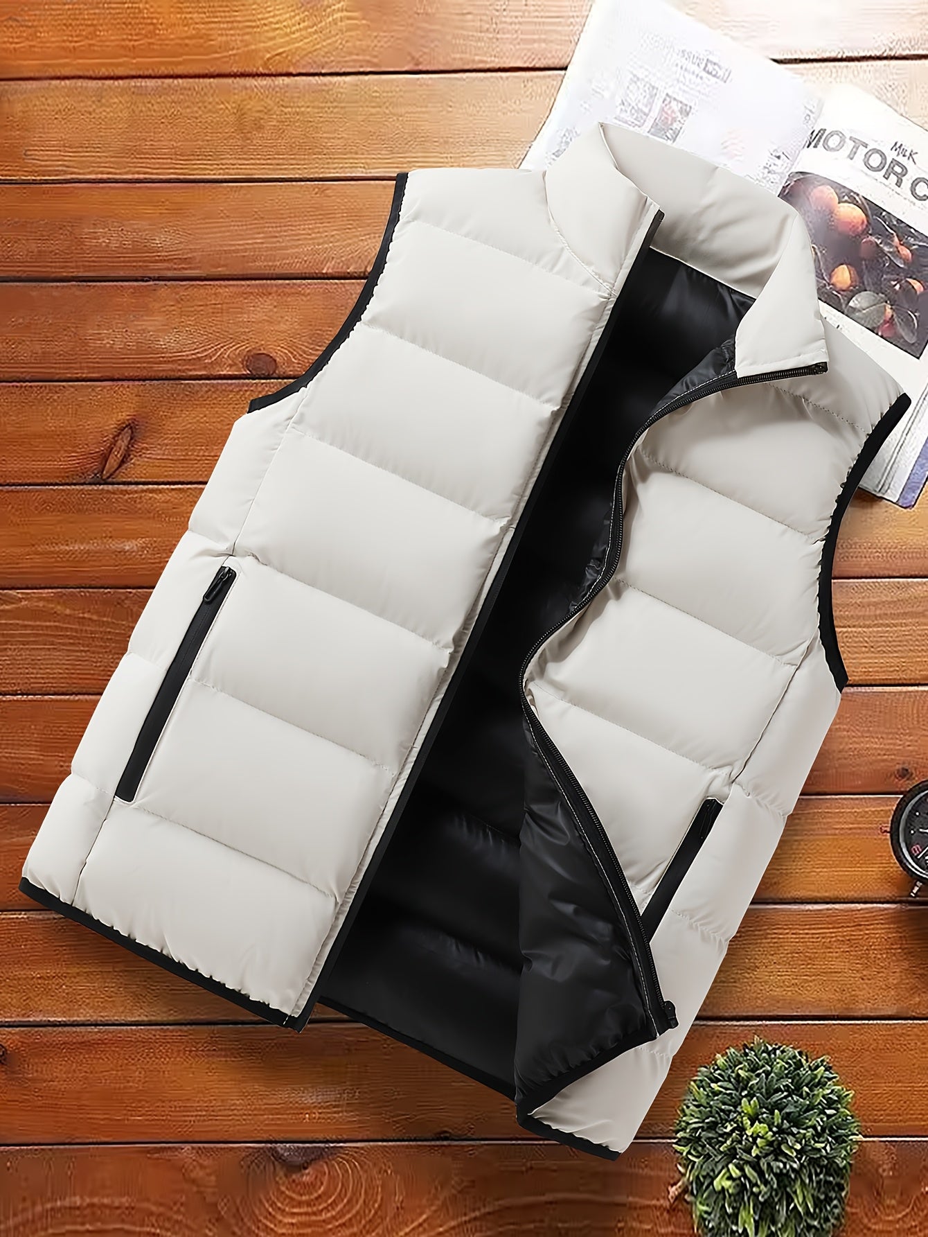 Men's Casual Sleeveless Stand Collar Vest, Thickened Warm Sweater, Autumn Winter Solid Color Zip-up Jacket, Coldproof Outdoor Top, Graphene Warmth, Fashion Webbing, Suitable for Daily Activities, Holiday Gift - ayq