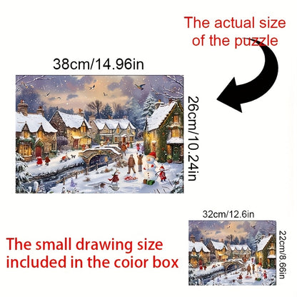 1000pcs Puzzle with Snowflake and House Design - Scratch-Resistant & Waterproof, Advanced Skill Level, Perfect for Adult Family Fun, Home Decor, and Brain-Challenging Gift Idea