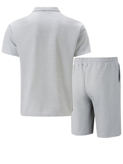 Men's Summer Casual 3-Piece Tracksuit Waffle Knit Half-Zip