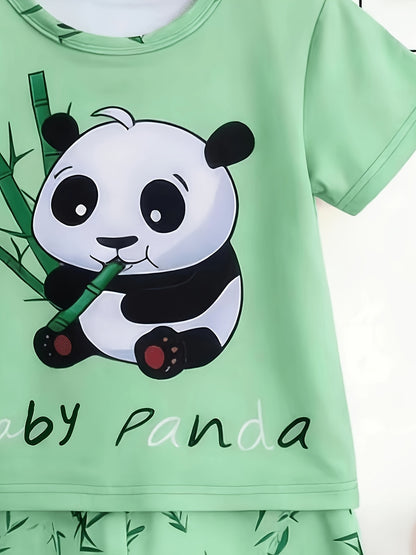 Boys Summer Two-Piece Set with Cute Panda Print - ayq