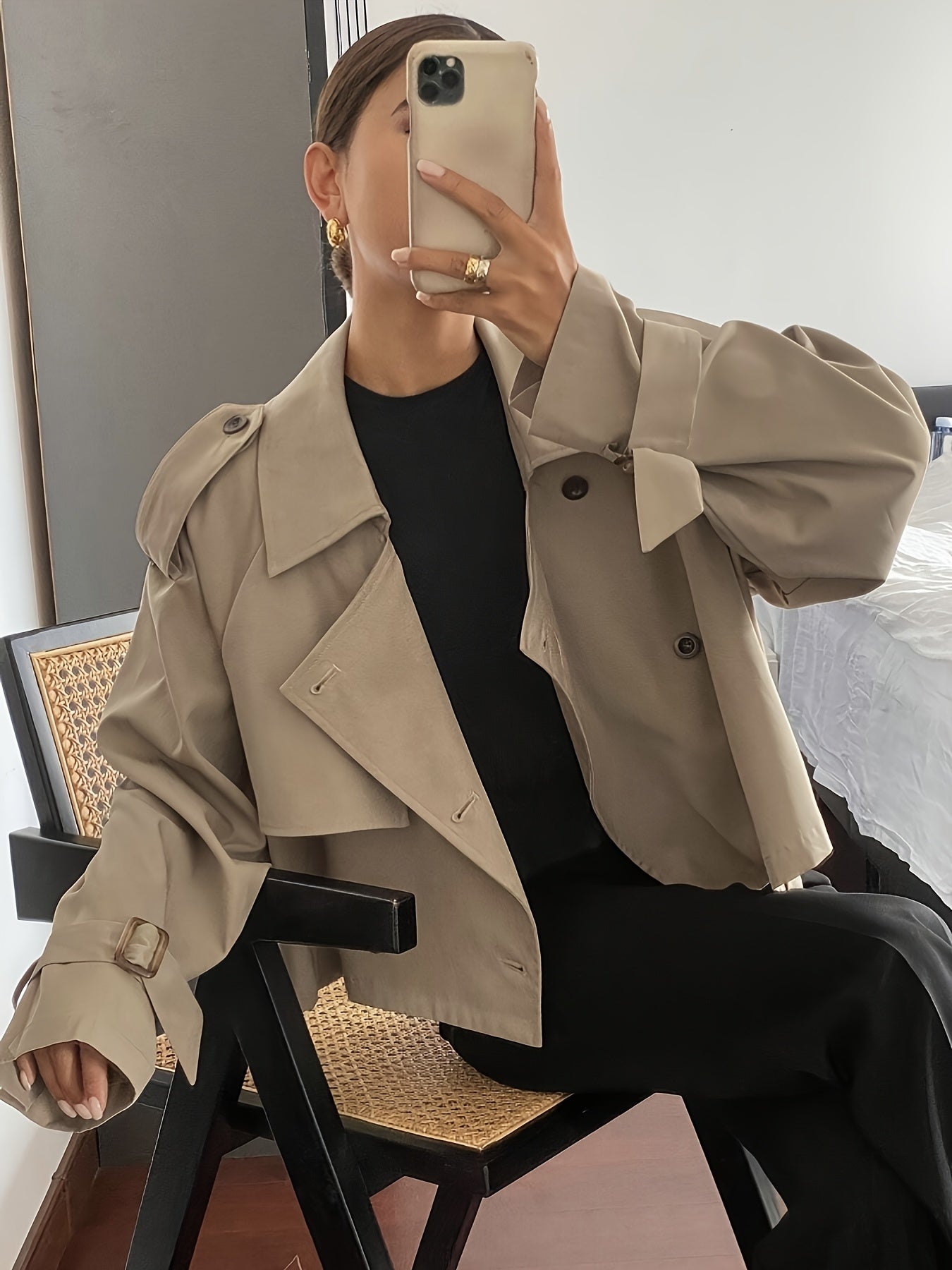 Կանացի գարուն/աշուն միագույն, պարզ, ազատ, առօրյա, կարճ, երկար թևքերով տրենչ-բաճկոն