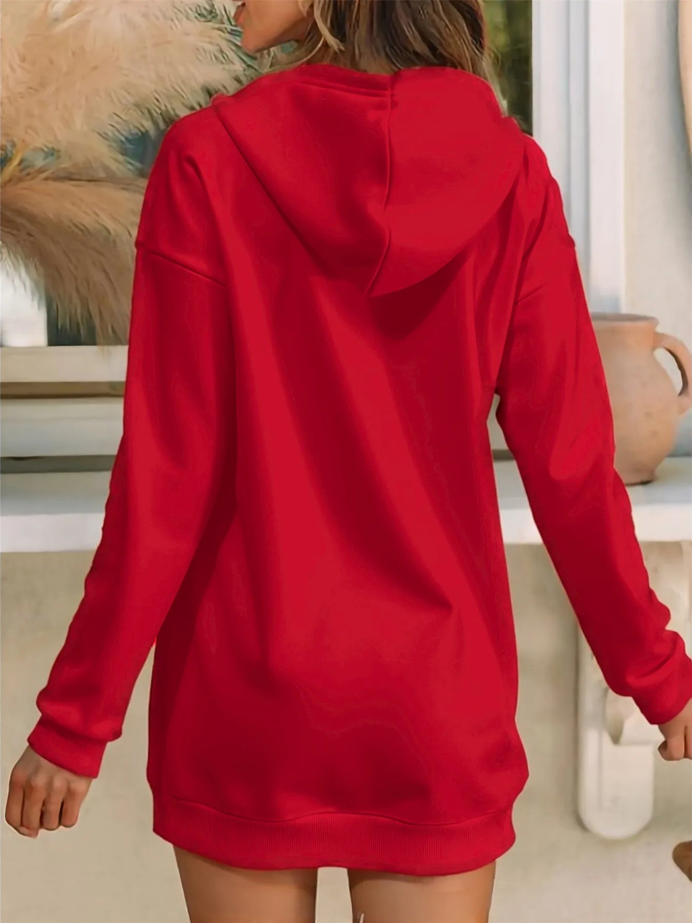 Women's Christmas Gnome Print Hooded Sweatshirt Dress - Soft Slim Fit Sweater Dress with Holiday Cheer Gnome Patterns, All-Season Casual Dress for Christmas Party Outfits (Machine Washable)