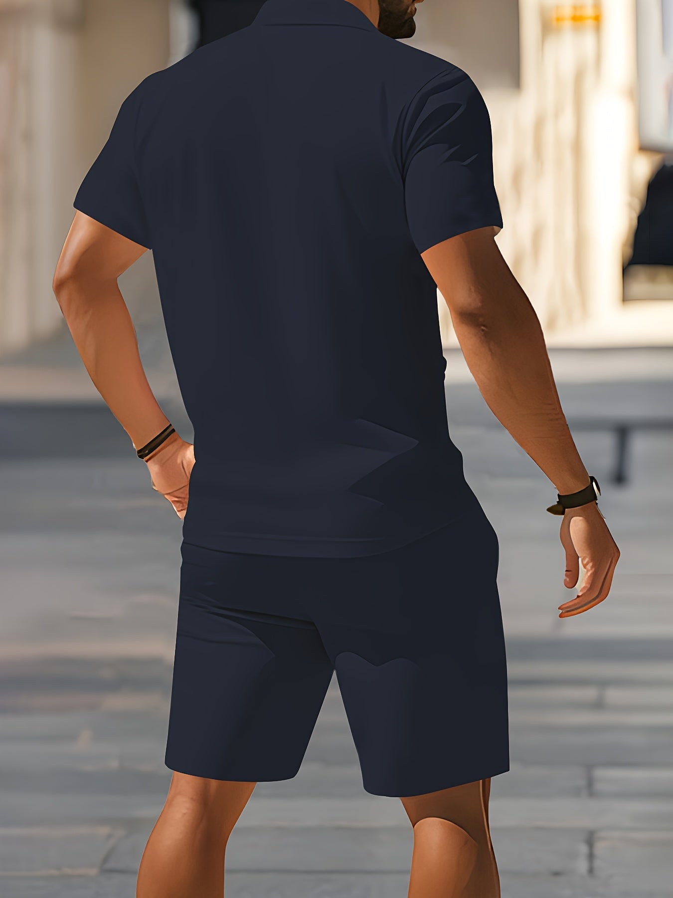 Men's Summer Polo Set with Print, Lightweight Casual Lapel Shirt & Sho