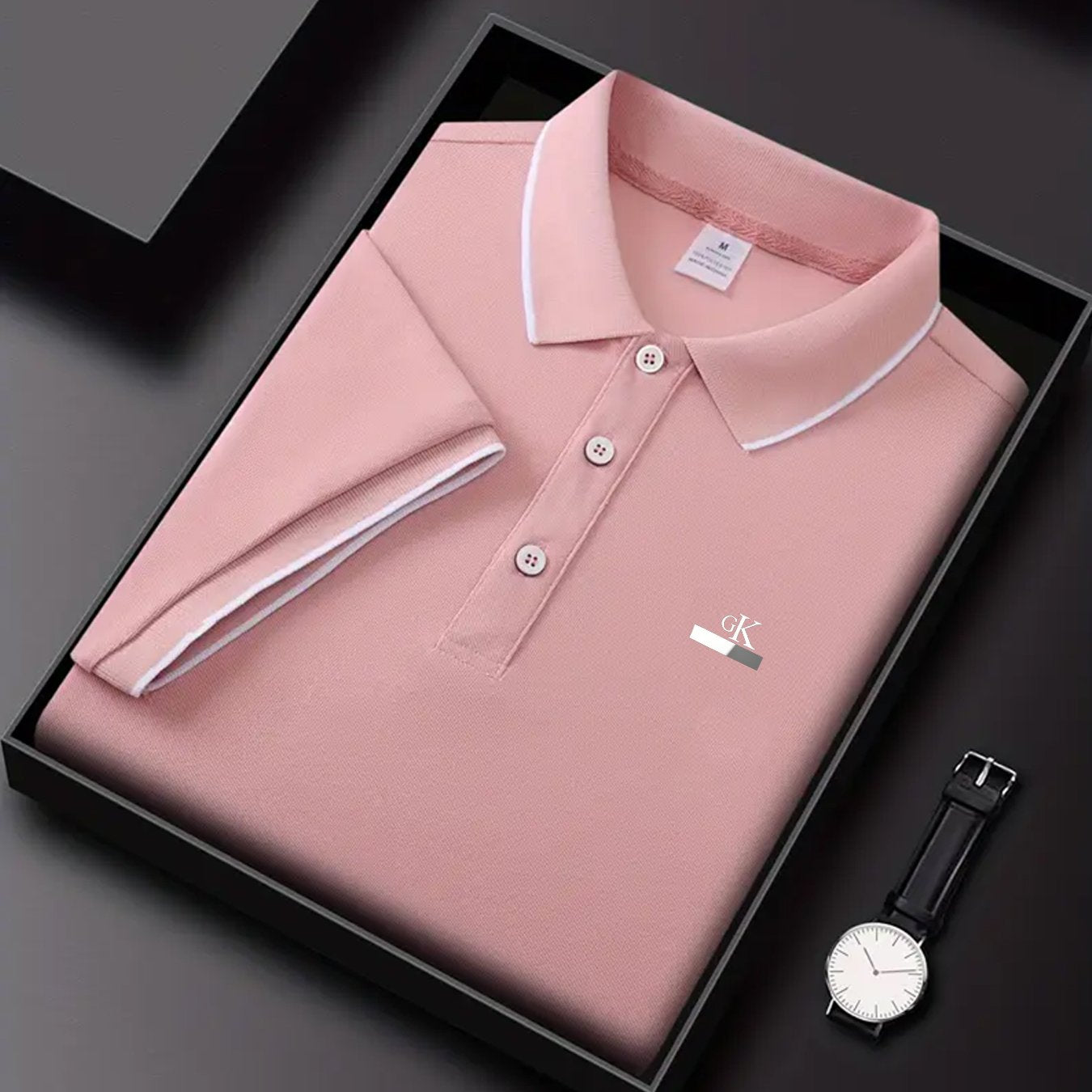 Y1013.46-30.48 cm Black, Navy Blue, Pink, And Beige, Featuring CKZM Graphic Prints, High-End Breathable Golf Shirts, Men'S Tops, Casual V-Neck T-Shirts for Men, Summer Short Sleeves, Men'S POLO Shirts, Men'S Clothing, with a - ayq