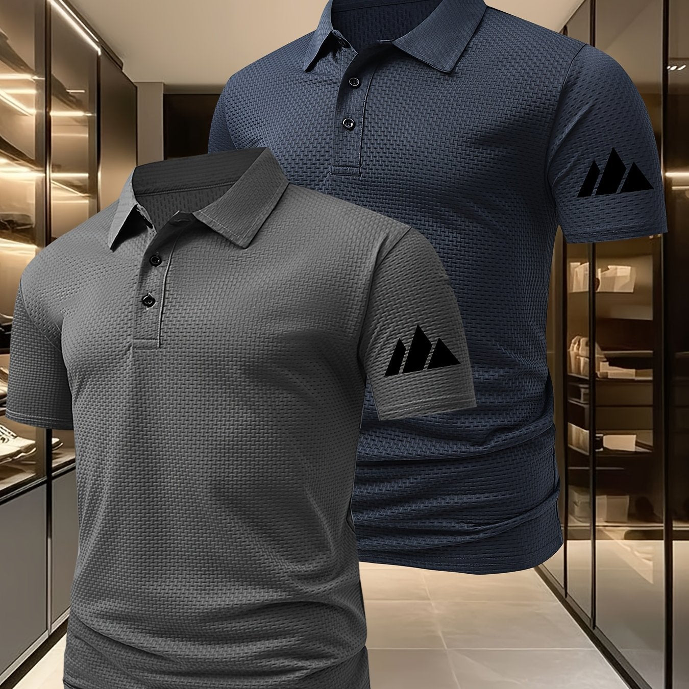 2pcs Minimalist Small Mountain Badge Pattern Men'S Outdoor Golf And Equestrian Casual Polo Short Sleeves, Mature Men'S Business Casual Polo, Breathable And Comfortable, Suitable for Spring And Summer, Can Be Worn As an Inner - ayq