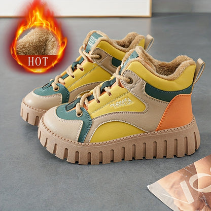 Կանացի ձմեռային ջերմային ձնագնացքներ, բրդյա երեսպատմամբ, բարձրացնող հարթակով, հաստ ներբանով, հարմարավետ, կապերով, միջին բարձրության խողովակաձև ճտքակոշիկներ: