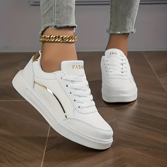 Women'S White Fashion Sneakers - Lightweight Lace-Up Low Top Casual Shoes with EVA Sole, Comfortable Walking Shoes for All Seasons, Casual Footwear | Minimalist Style | Durable Footwear