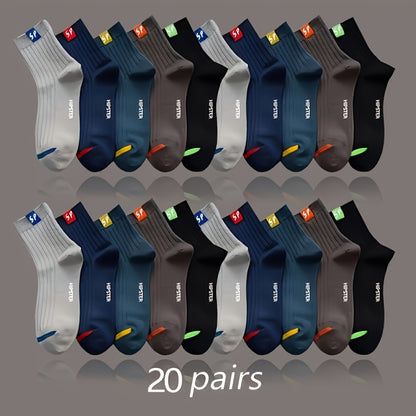 5/10/15/20/30 Pairs SP Letter Graphic Unisex Crew Socks, Breathable Mid-Calf Sports Socks, Men'S Women'S Thin Socks for Outdoor and Home Wear, Polyester 95% Spandex 5% Knitted Hollow Out Letter Pattern Couple'S Ankle Socks