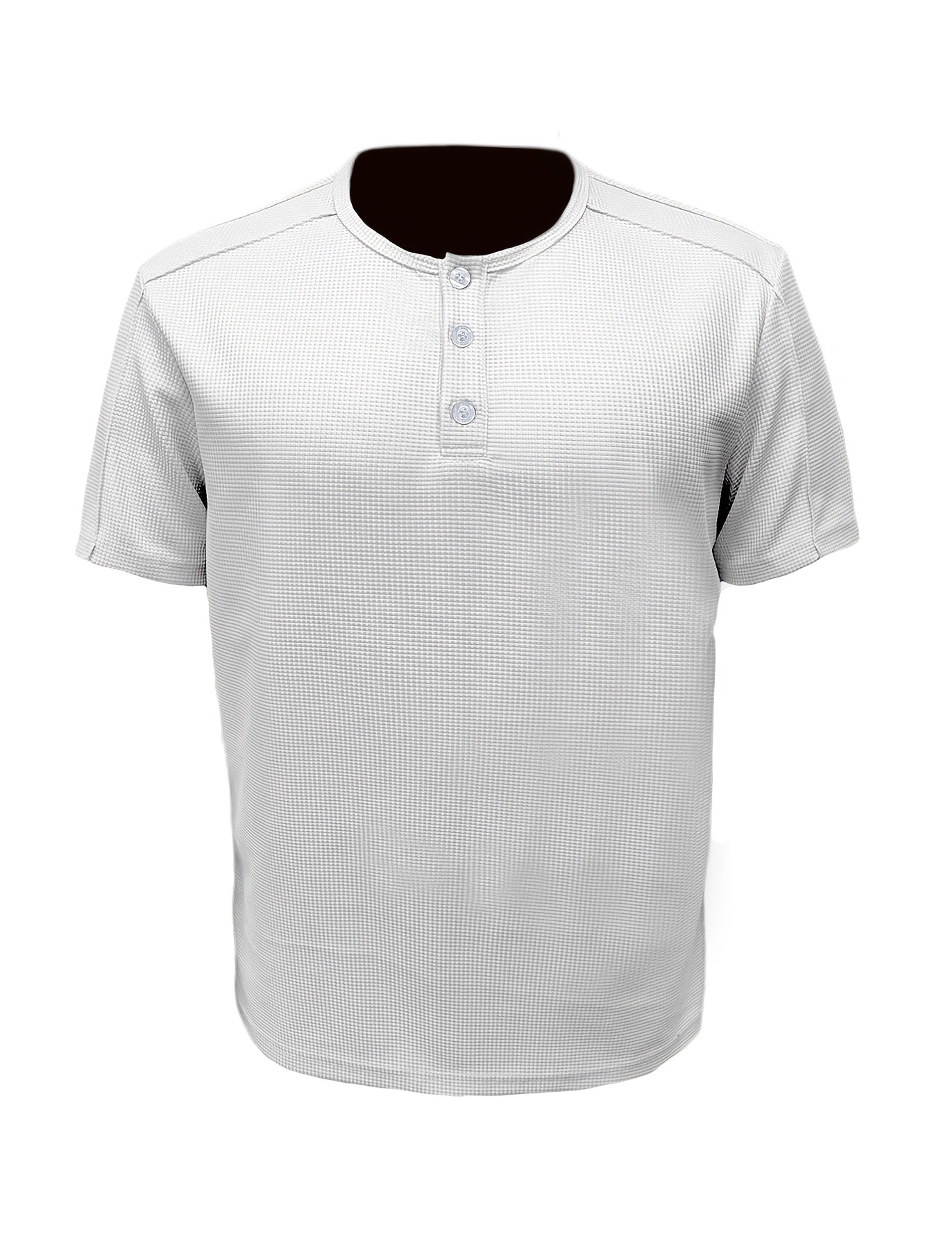 Men'S Long-Sleeve Henry Shirt in Knitted Waffle Style, Featuring Stylish Buttons And a Solid Color, Perfect for High-Quality Casual Outdoor Wear in Spring And Summer.