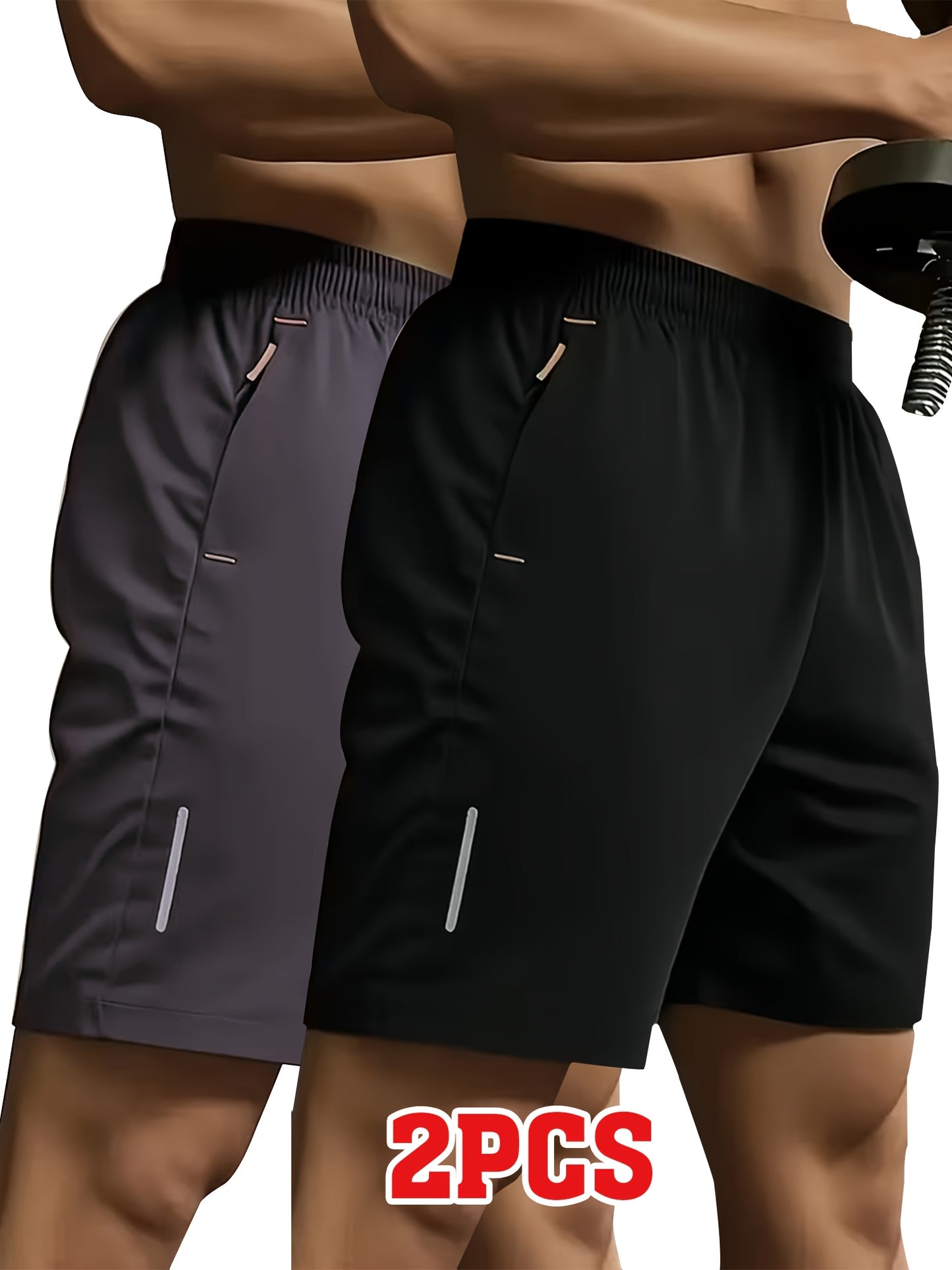 Men's Sporty Casual Shorts with Reflective Strips, Zipper Pockets