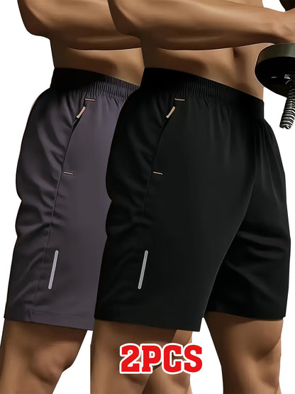 Men's Sporty Casual Shorts with Reflective Strips, Zipper Pockets